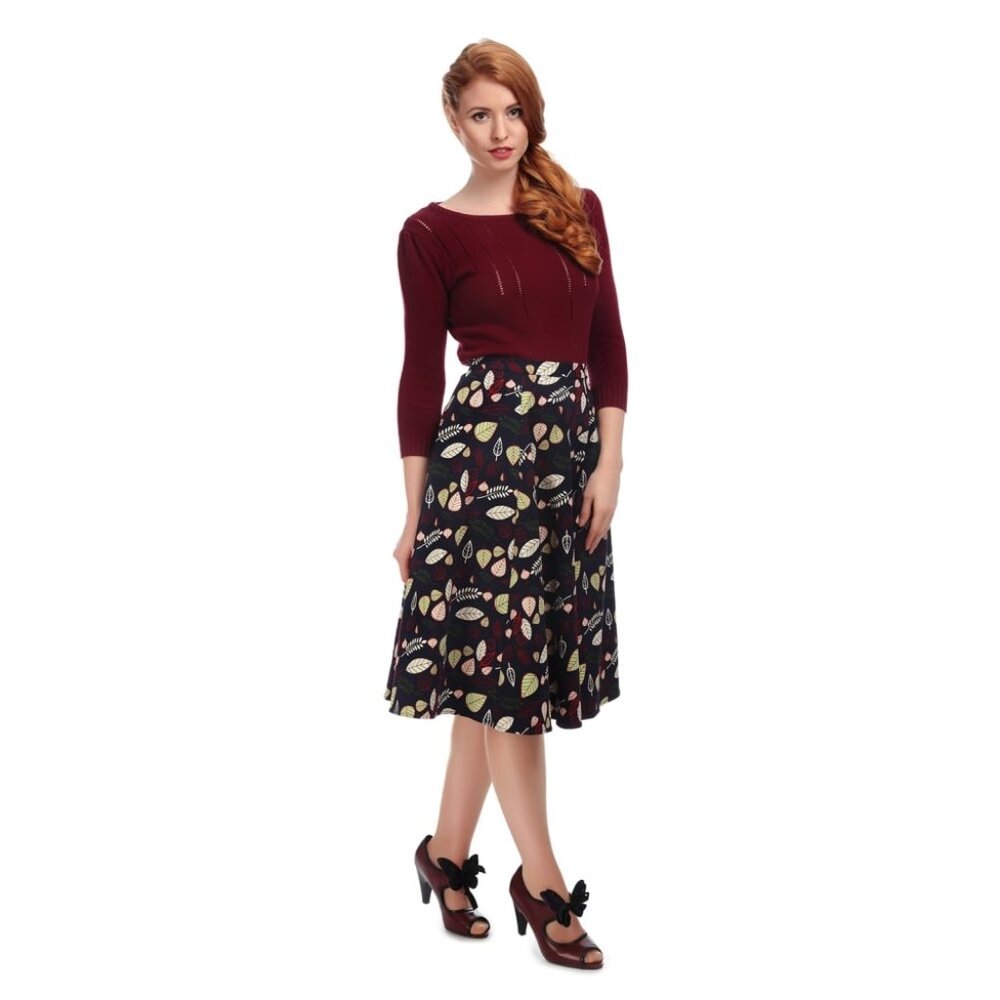 NWT Collectif Woodland Autumn Leaf Mathilde Retro Vintage Inspired Skirt Small